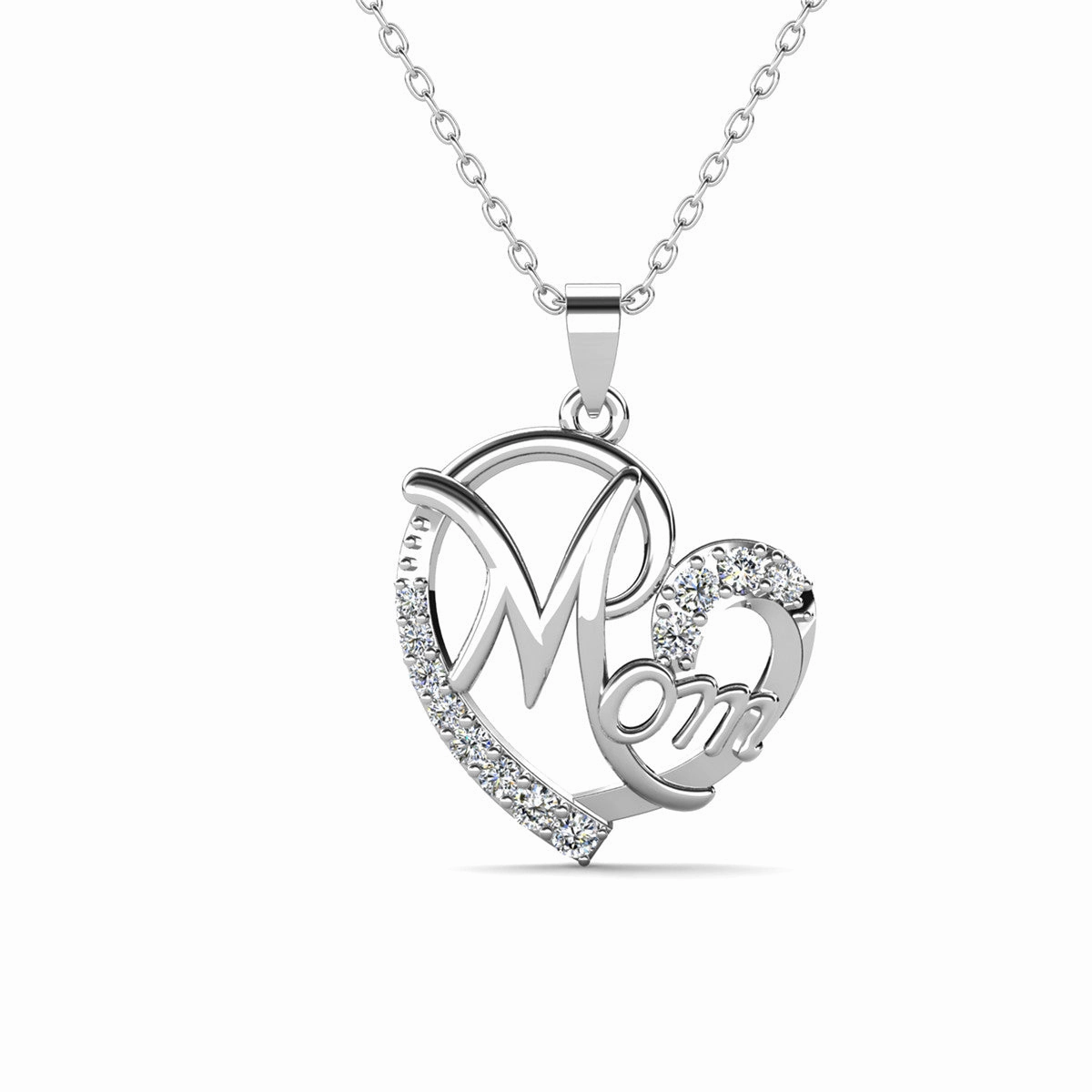 Persephone 18k White Gold Plated Mom Heart Pendant Necklace with Swarovski Crystals