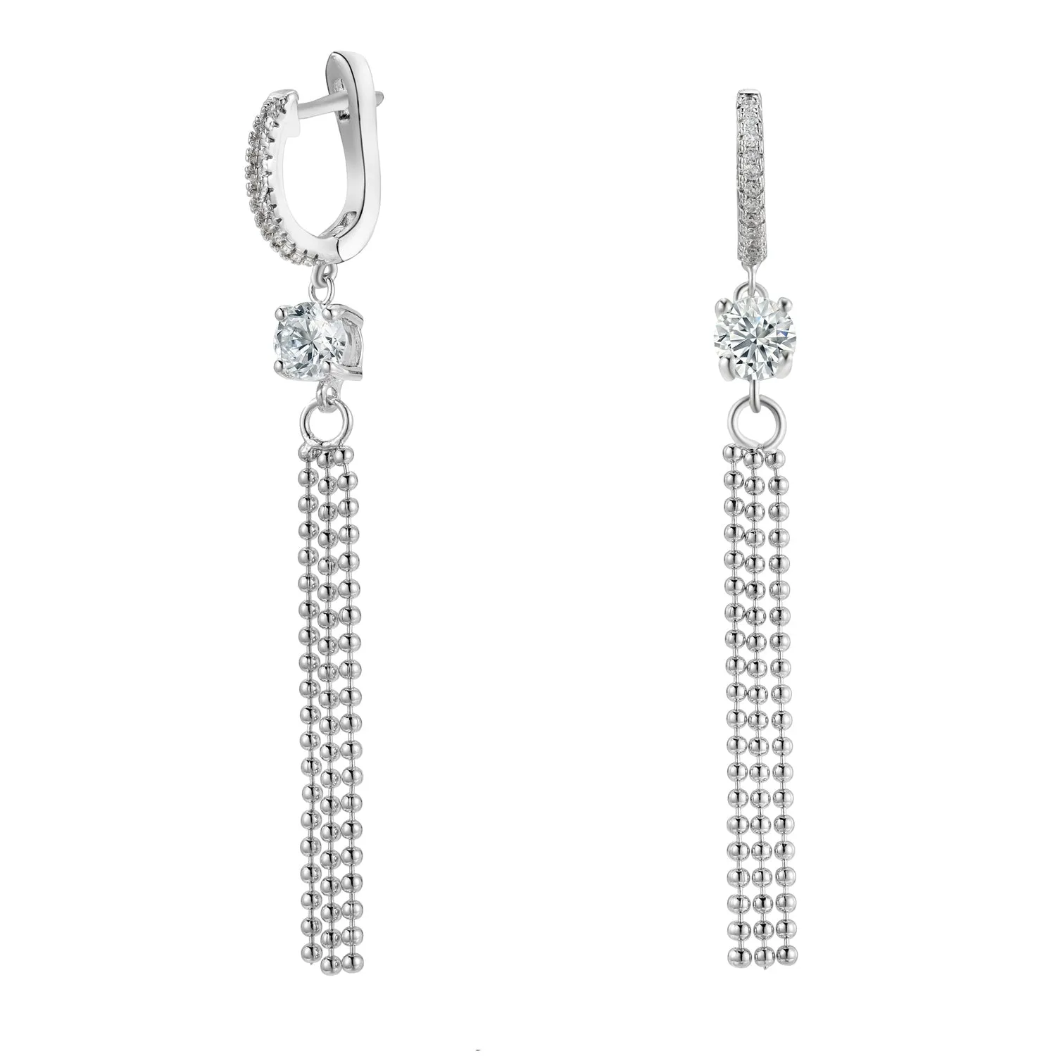 Raya 18k White Gold Plated Silver Hoop Dangle Earrings with Simulated Diamond Crystals  Final Sale