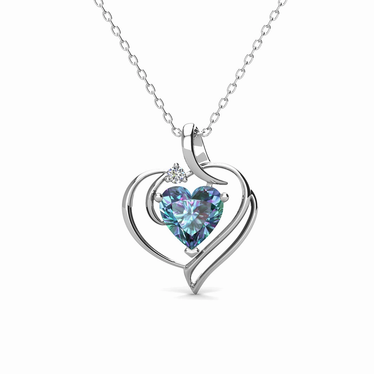 Regina 18k White Gold Plated Blue Heart Necklace with Swarovski Crystals