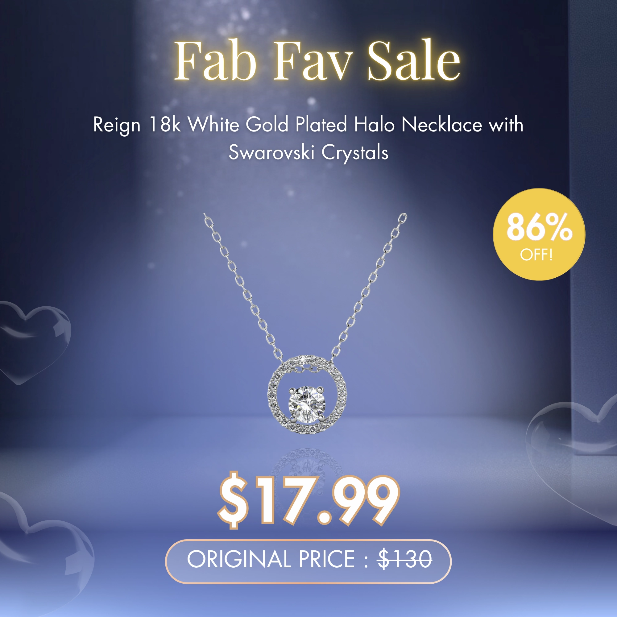 Reign 18k White Gold Plated Halo Necklace with Swarovski Crystals  Fab Fav Sale