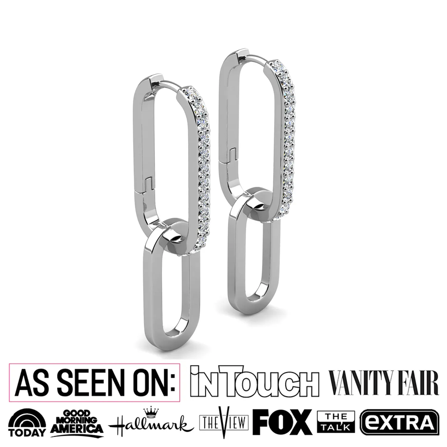 Remington 18k White Gold Plated Dangle Chain Link Earrings with Swarovski Crystals
