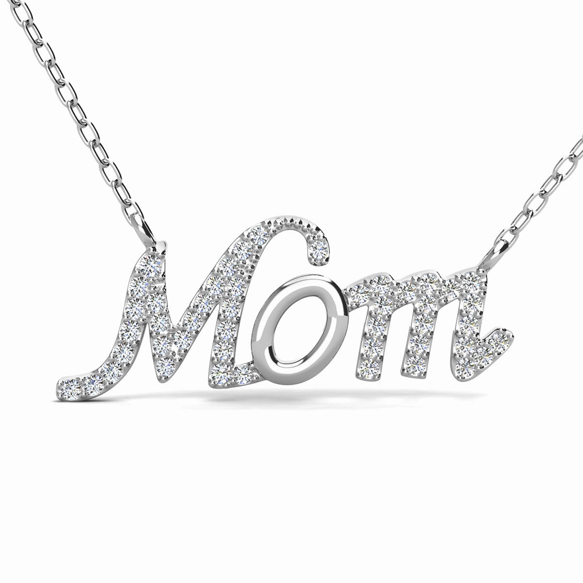Riley 18k White Gold Plated Mom Necklace with Swarovski Crystals