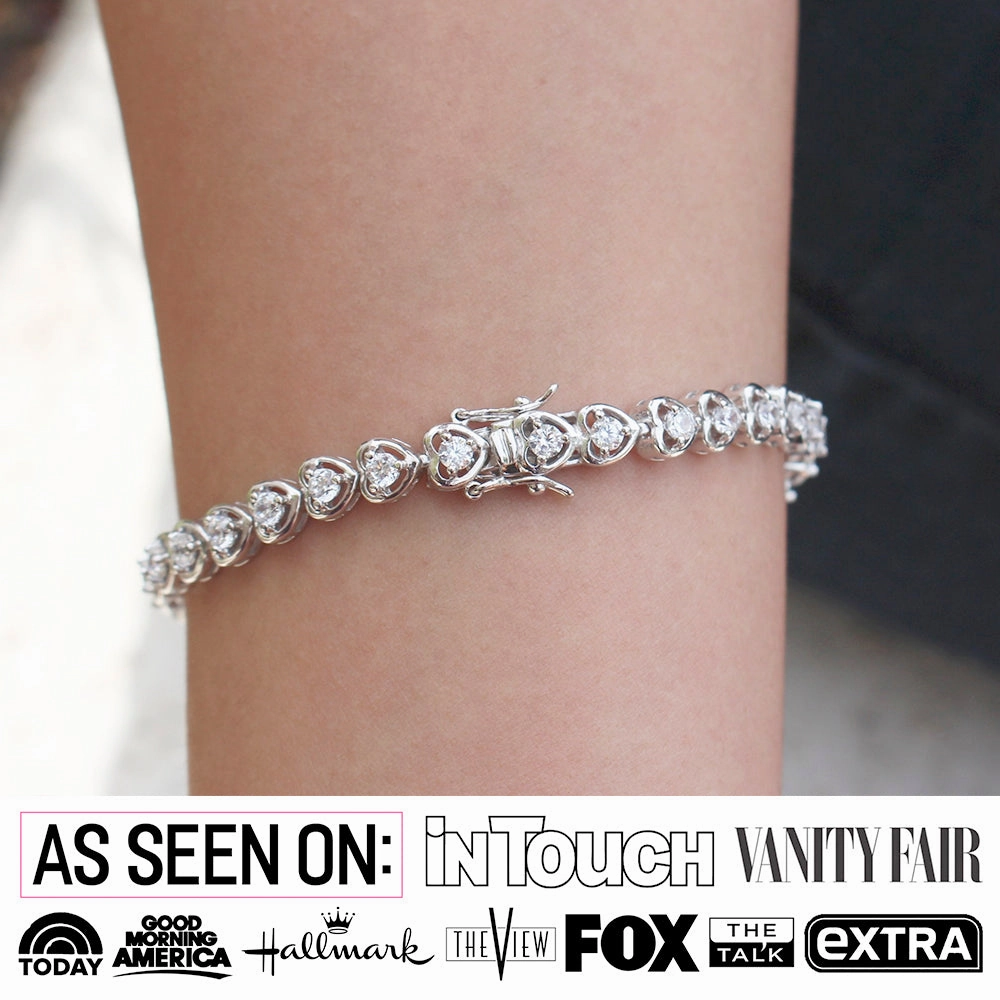 Rosalie 18k White Gold Plated Heart Tennis Bracelet with Simulated Diamond Crystals