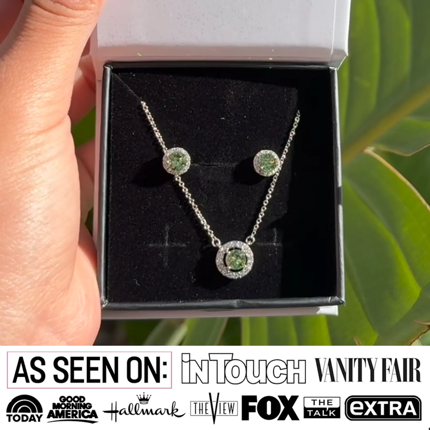 Royal Birthstone 18k White Gold Plated Halo Stud Earrings and Necklace Set with Swarovski Crystals