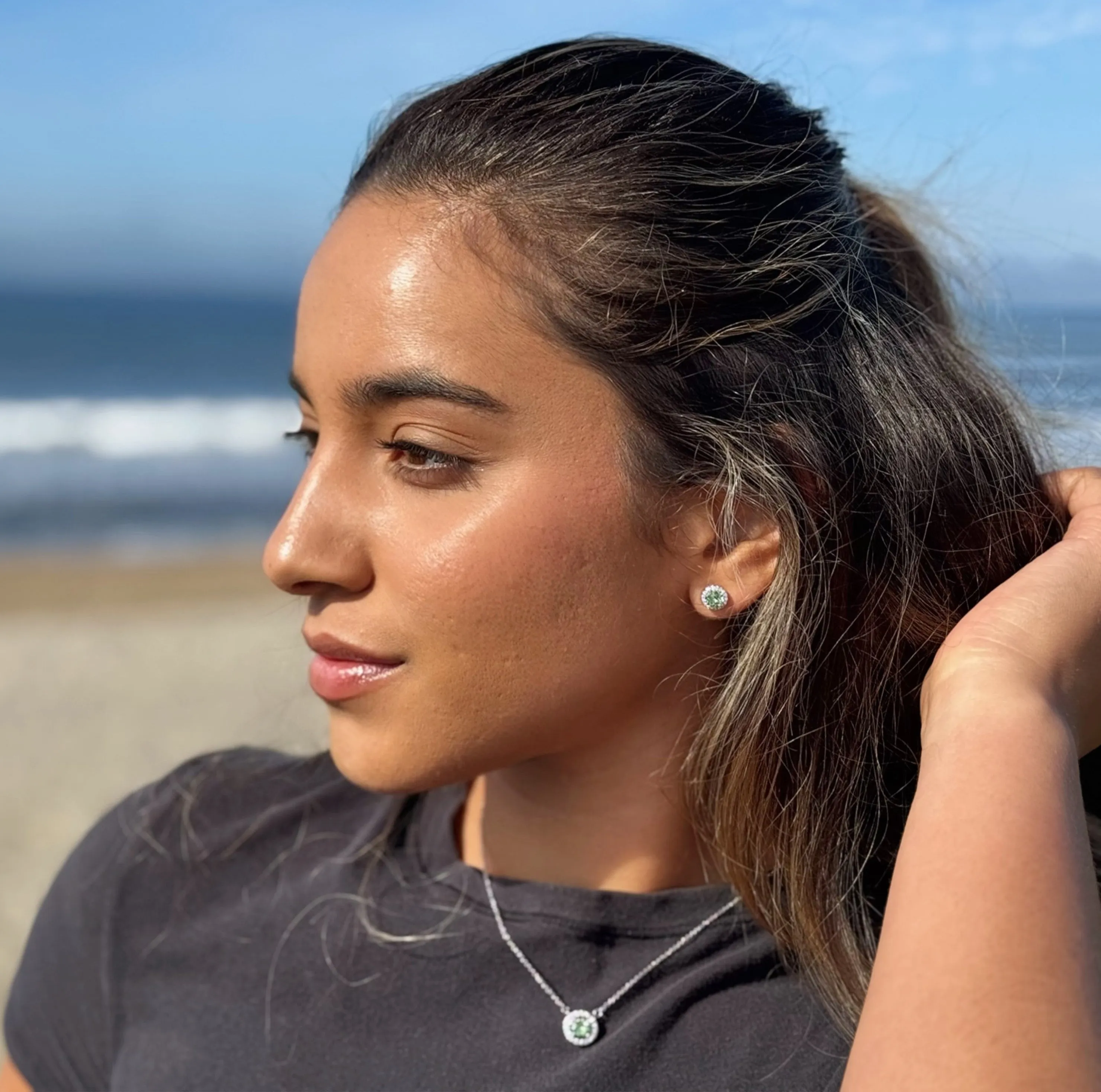 Royal Birthstone 18k White Gold Plated Halo Stud Earrings and Necklace Set with Swarovski Crystals
