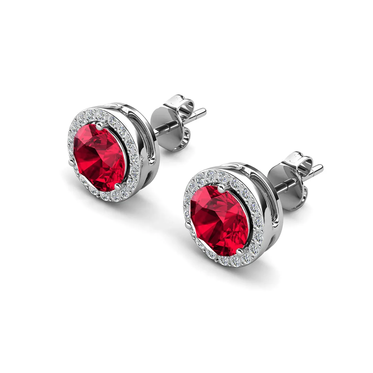 Royal Birthstone 18k White Gold Plated Halo Stud Earrings with Round Cut Swarovski Crystals