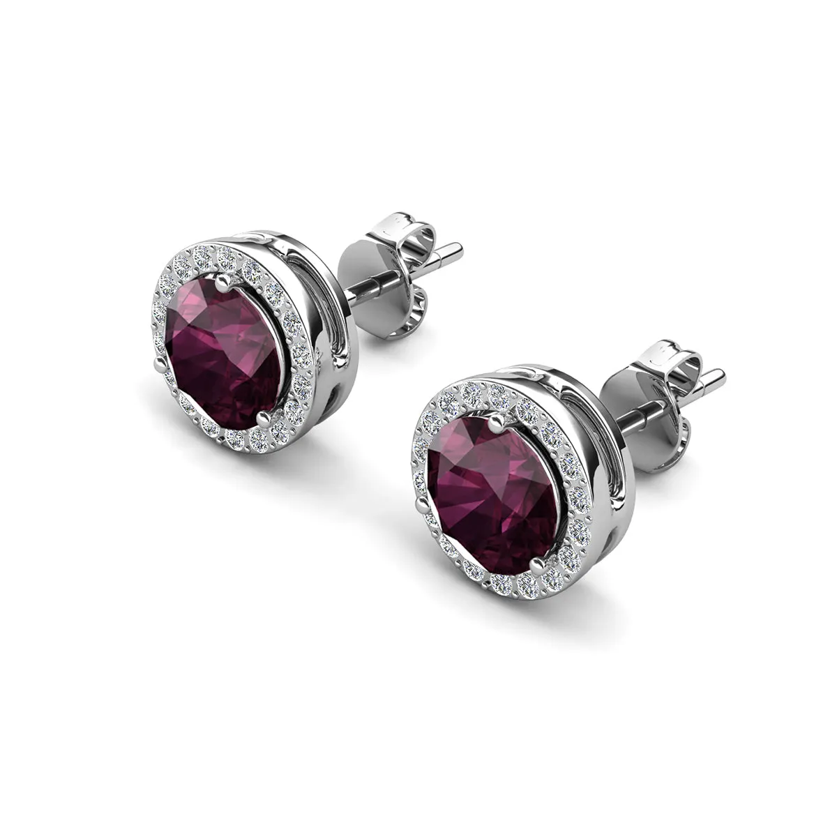 Royal Birthstone 18k White Gold Plated Halo Stud Earrings with Round Cut Swarovski Crystals