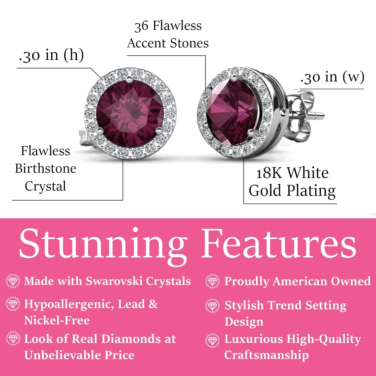 Royal Birthstone 18k White Gold Plated Halo Stud Earrings with Round Cut Swarovski Crystals