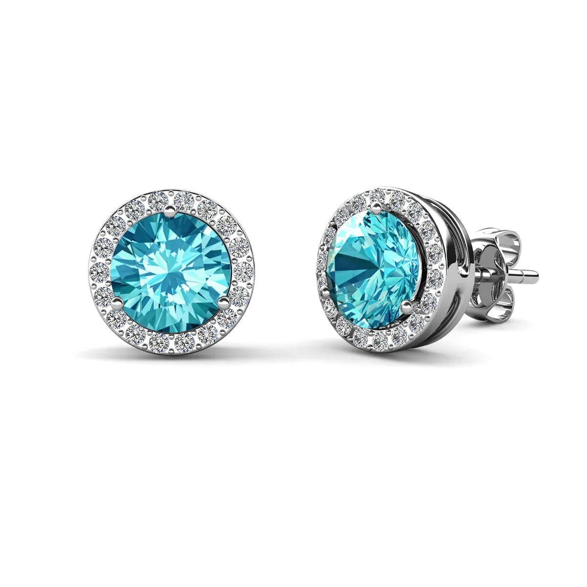Royal Birthstone 18k White Gold Plated Halo Stud Earrings with Round Cut Swarovski Crystals