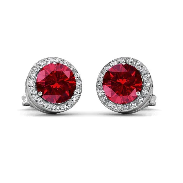 Royal Birthstone 18k White Gold Plated Halo Stud Earrings with Round Cut Swarovski Crystals