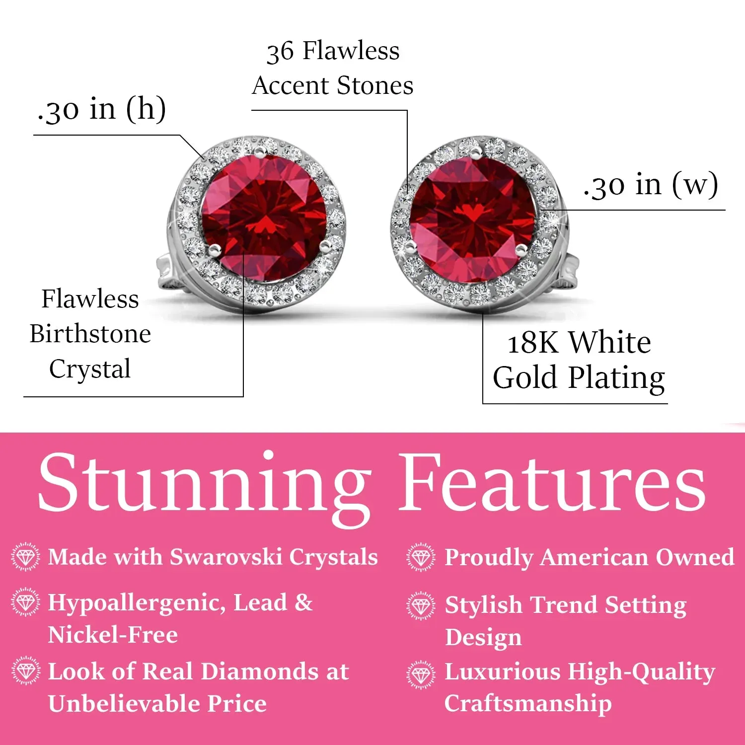 Royal Birthstone 18k White Gold Plated Halo Stud Earrings with Round Cut Swarovski Crystals