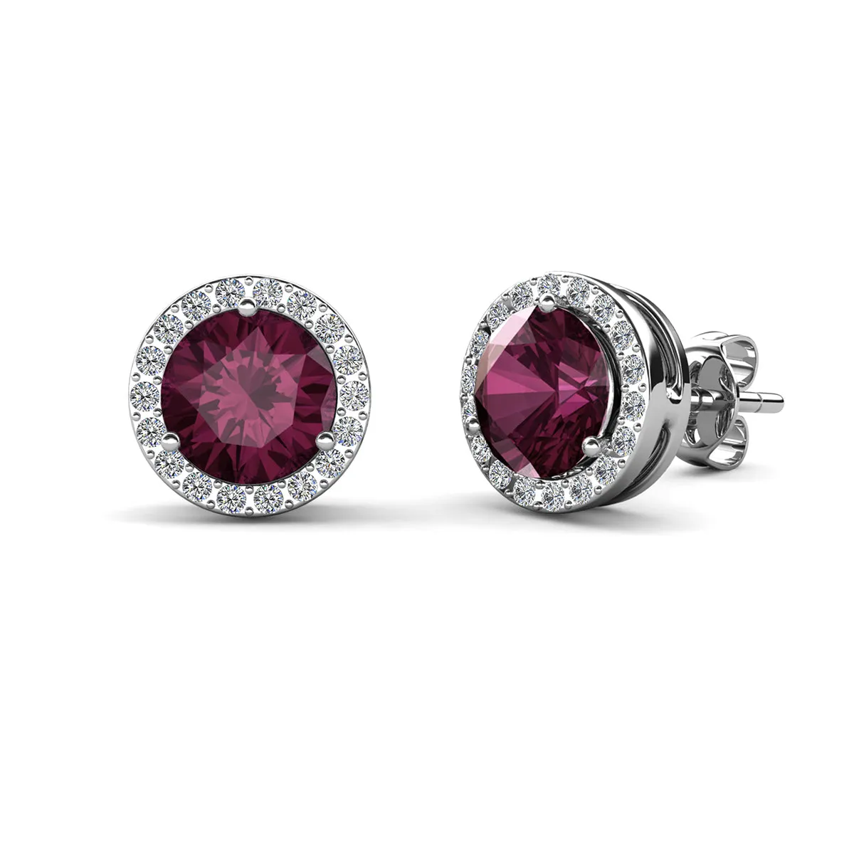 Royal Birthstone 18k White Gold Plated Halo Stud Earrings with Round Cut Swarovski Crystals