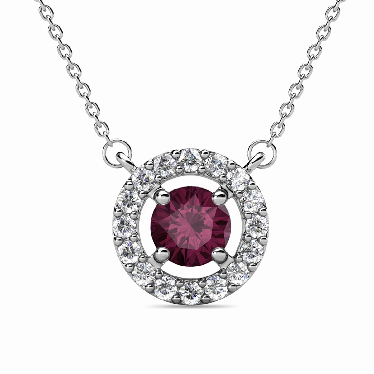 Royal 18k White Gold Plated February Birthstone Halo Necklace with Round Cut Amethyst Swarovski Crystals