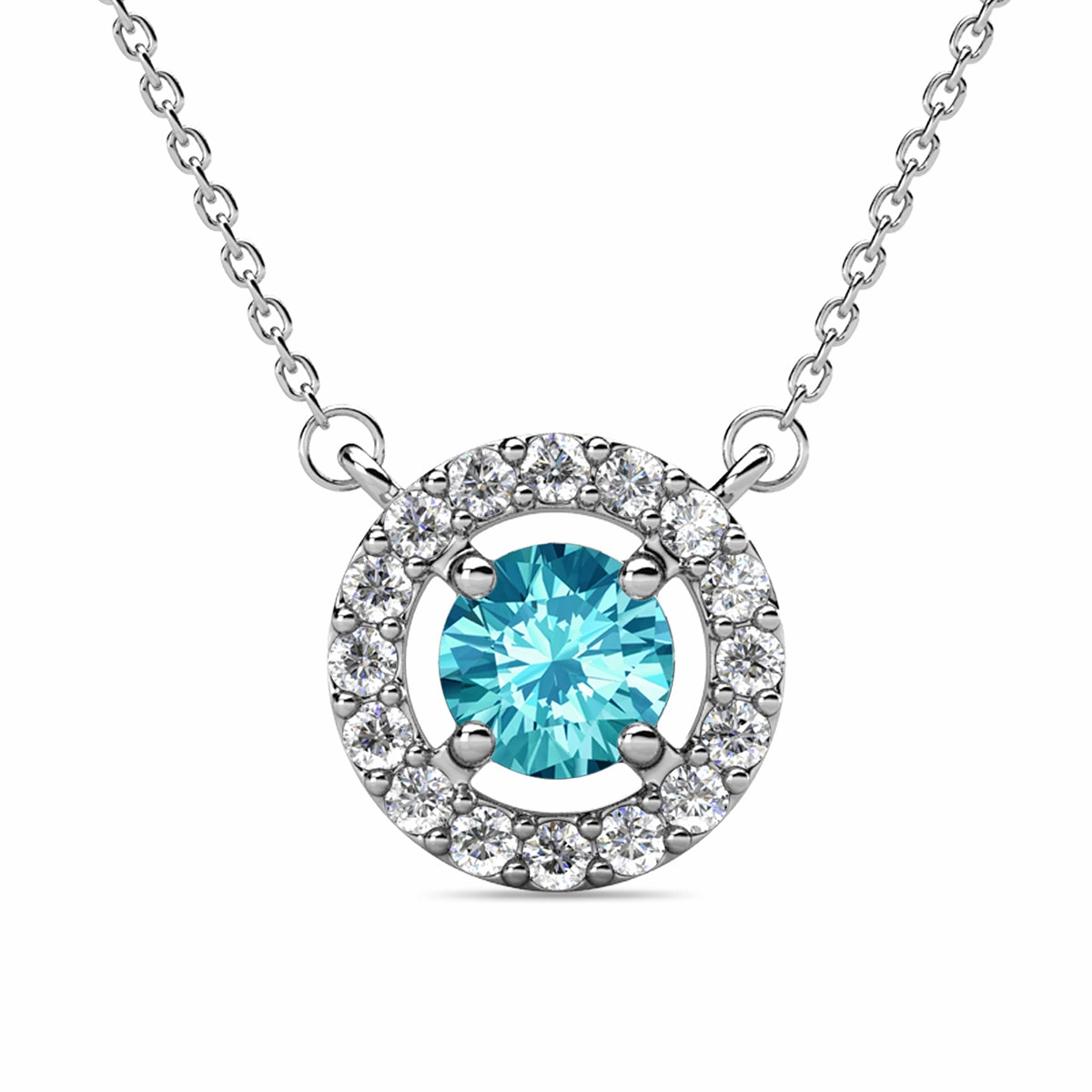 Royal Birthstone 18k White Gold Plated Halo Necklace with Round Cut Swarovski Crystals