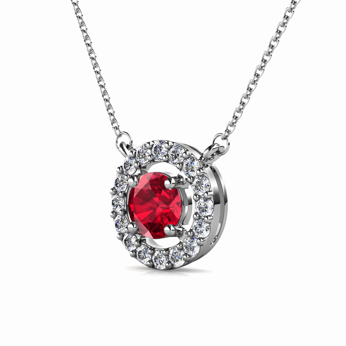 Royal Birthstone 18k White Gold Plated Halo Necklace with Round Cut Swarovski Crystals