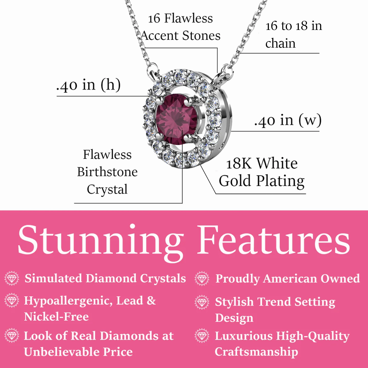 Royal Birthstone 18k White Gold Plated Halo Necklace with Round Cut Swarovski Crystals