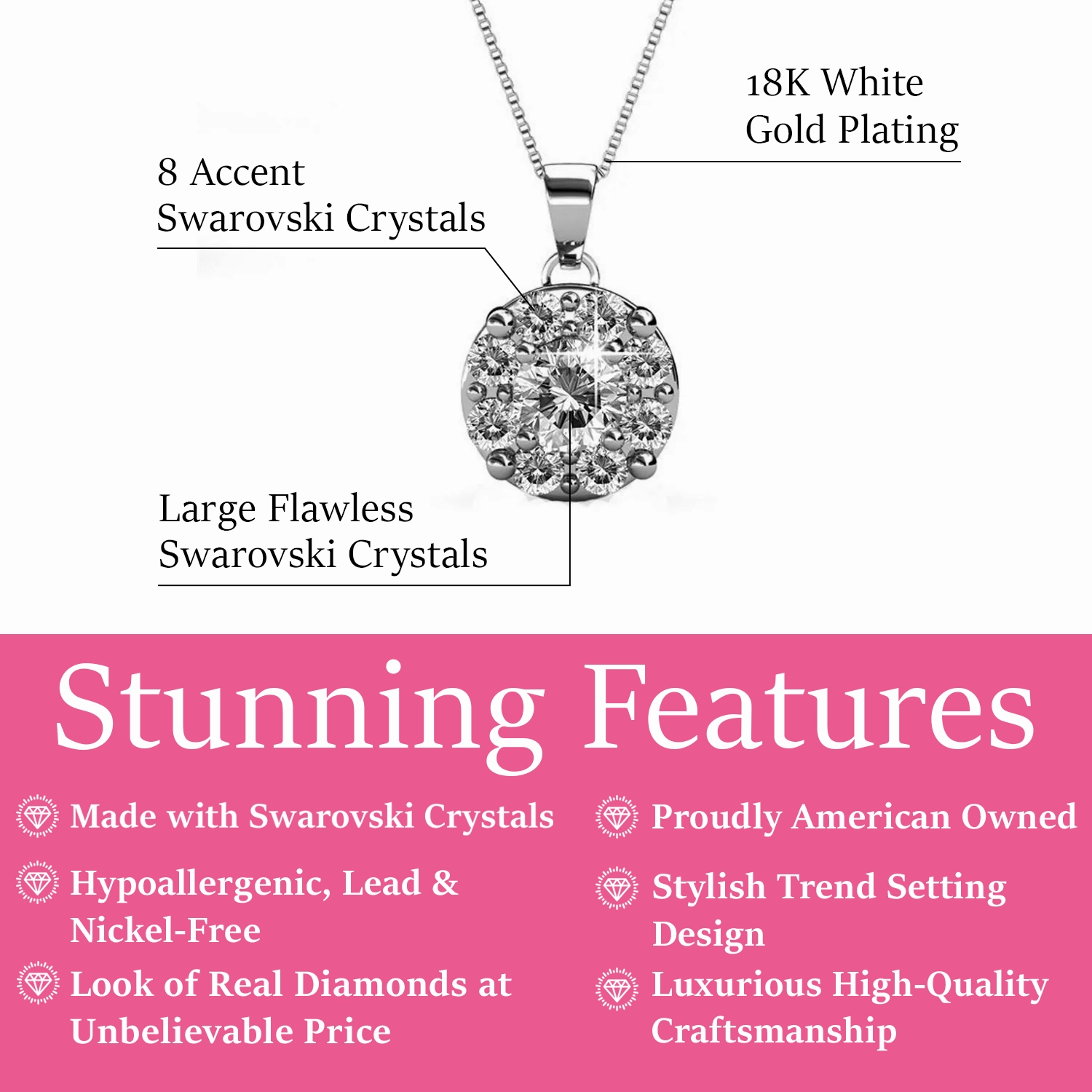 Ruth 18k White Gold Plated Silver Pendant Necklace with Swarovski Crystals