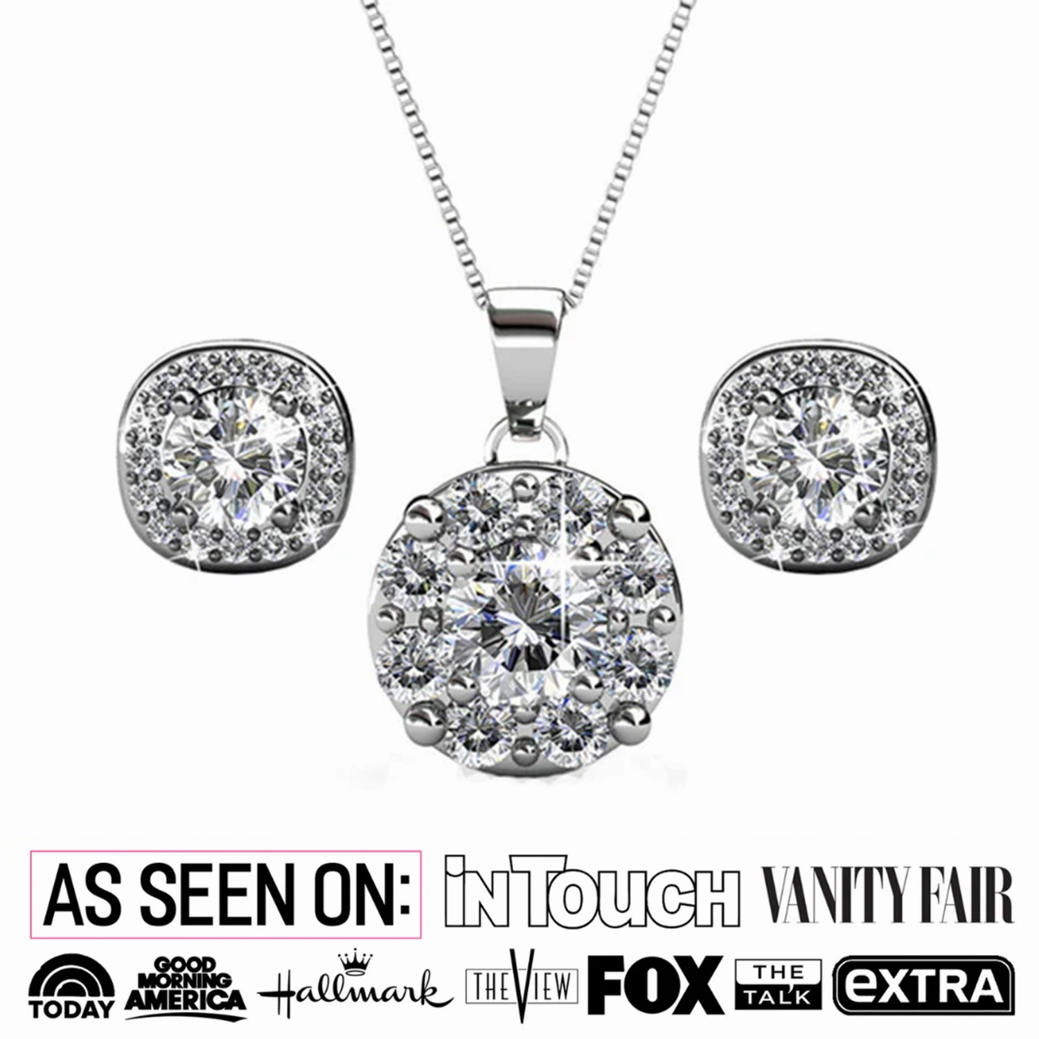 Ruth 18k White Gold Plated Stud Earrings and Necklace Jewelry Set with Swarovski Crystals