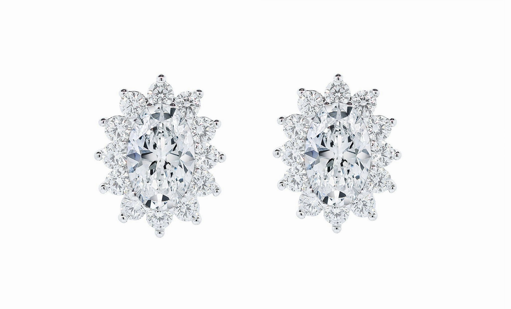Sage 18k White Gold Plated Stud Earrings with Oval Cut Simulated Diamond Crystals
