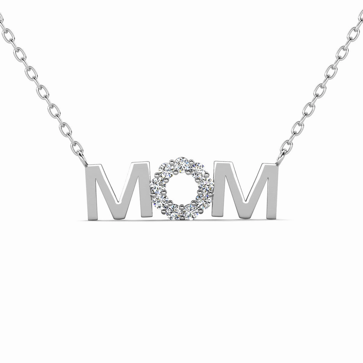 Savannah 18k White Gold Plated Mom Necklace with Swarovski Crystals