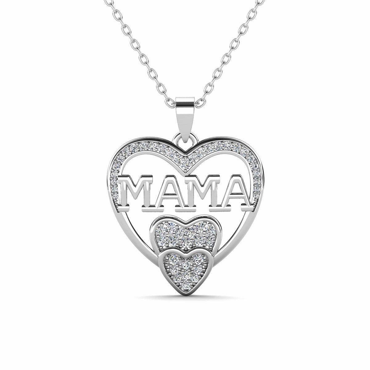 Selena 18k White Gold Plated Mama Heart Pendant Necklace with Swarovski Crystals