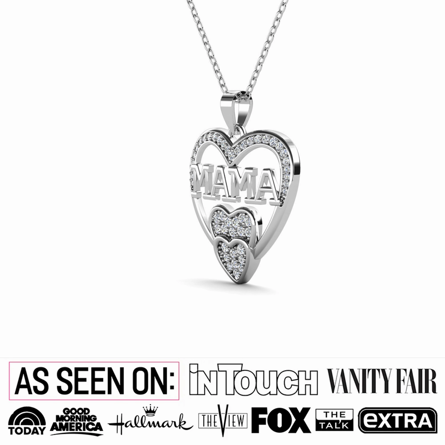 Selena 18k White Gold Plated Mama Heart Pendant Necklace with Swarovski Crystals