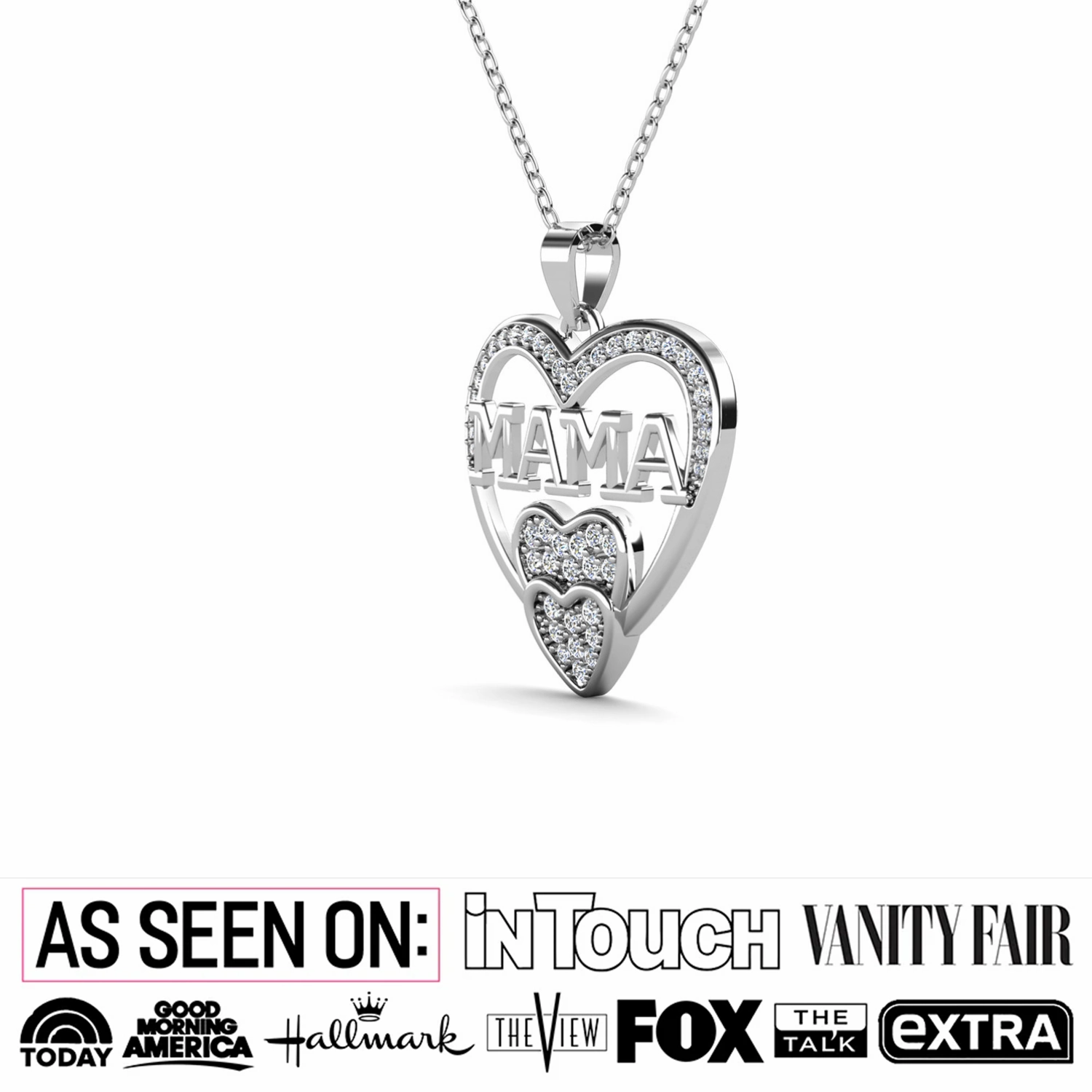 Selena 18k White Gold Plated Mama Heart Pendant Necklace with Swarovski Crystals