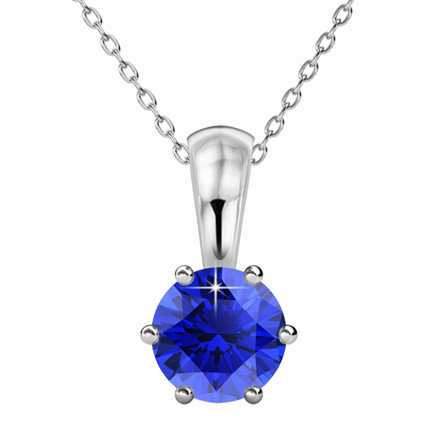 September Birthstone Sapphire Necklace 18k White Gold Plated Solitaire Necklace with 1CT Swarovski Crystal