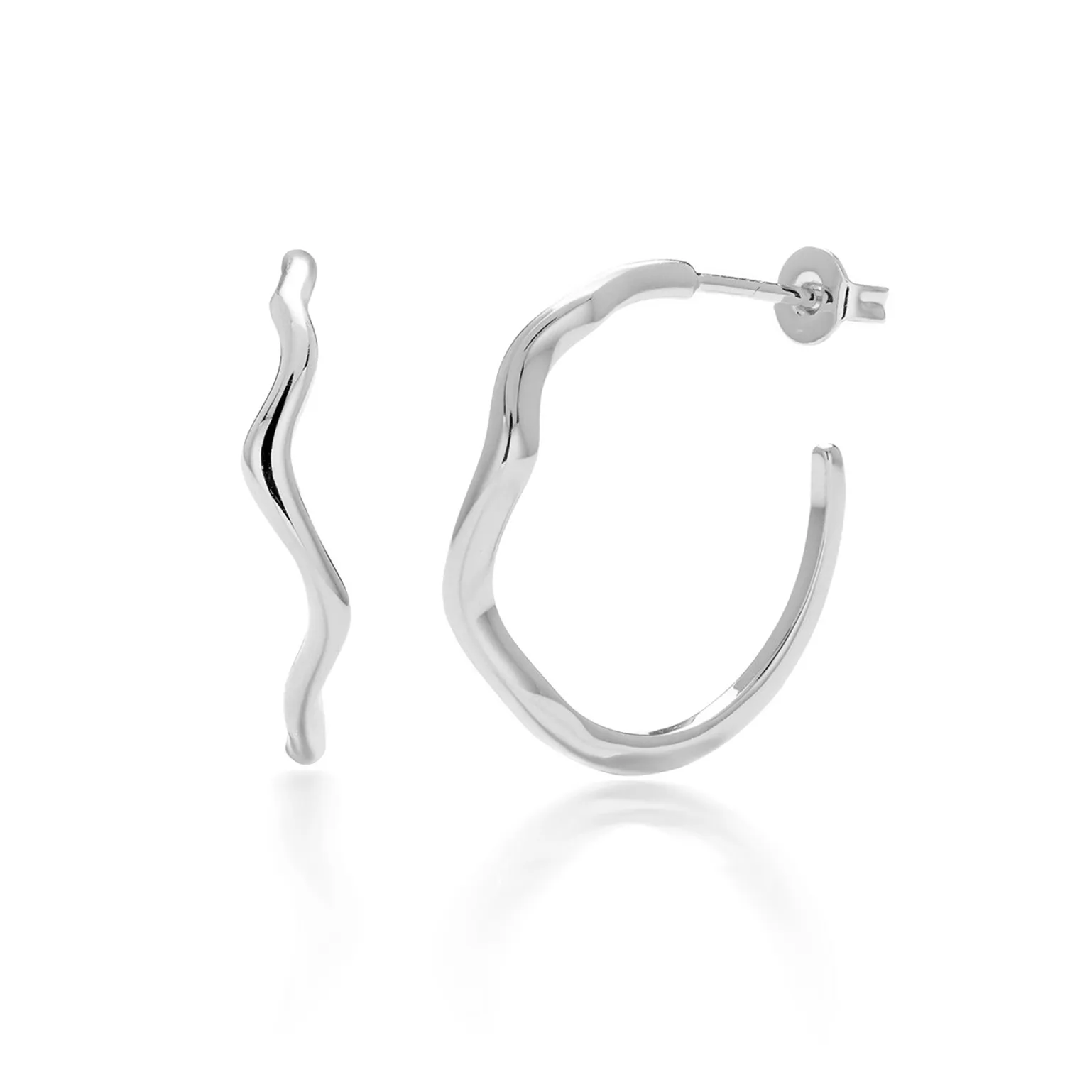 Serena 18k White Gold Plated Wavy Hoop Earrings