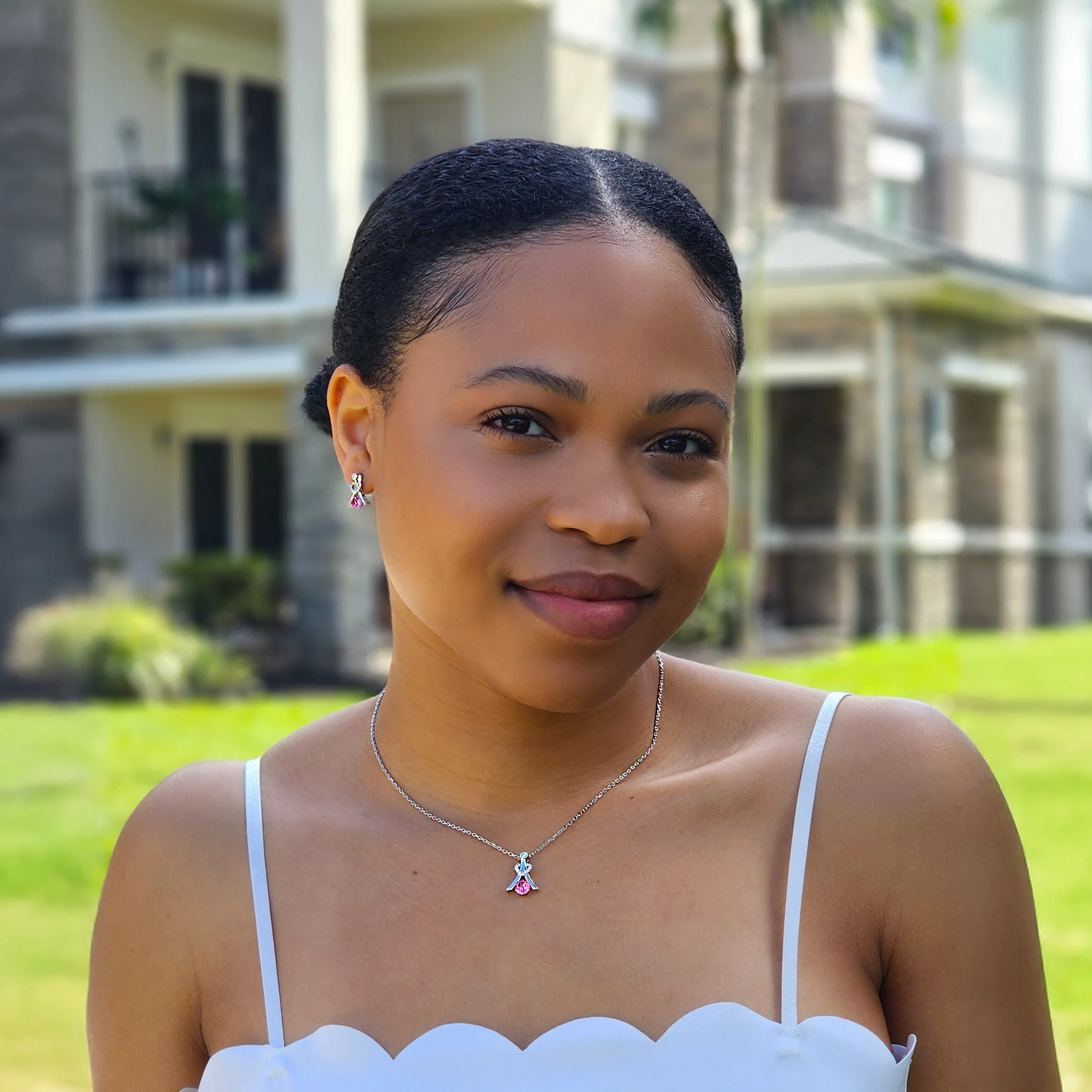 Serenity Birthstone 18k White Gold Plated Drop Earrings and Necklace Set with Swarovski Crystals