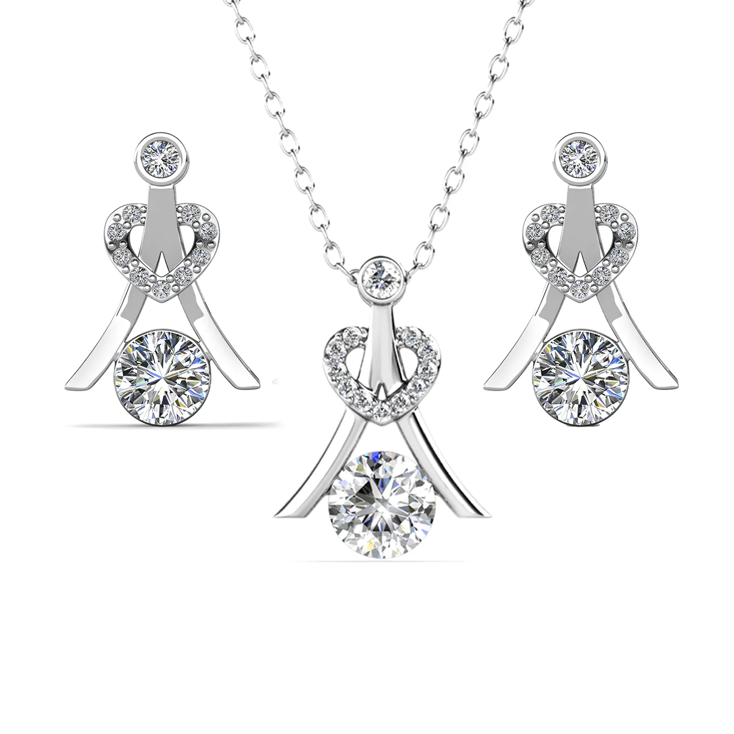 Serenity Birthstone 18k White Gold Plated Drop Earrings and Necklace Set with Swarovski Crystals