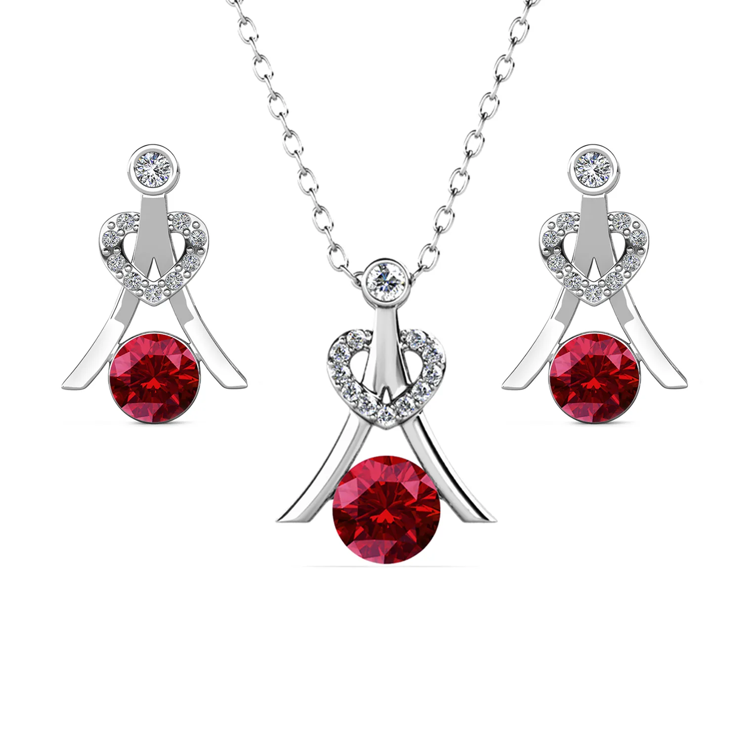 Serenity Birthstone 18k White Gold Plated Drop Earrings and Necklace Set with Swarovski Crystals