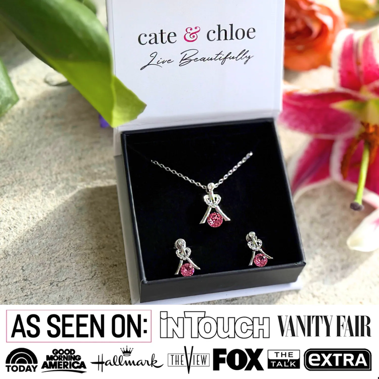 Serenity Birthstone 18k White Gold Plated Drop Earrings and Necklace Set with Swarovski Crystals