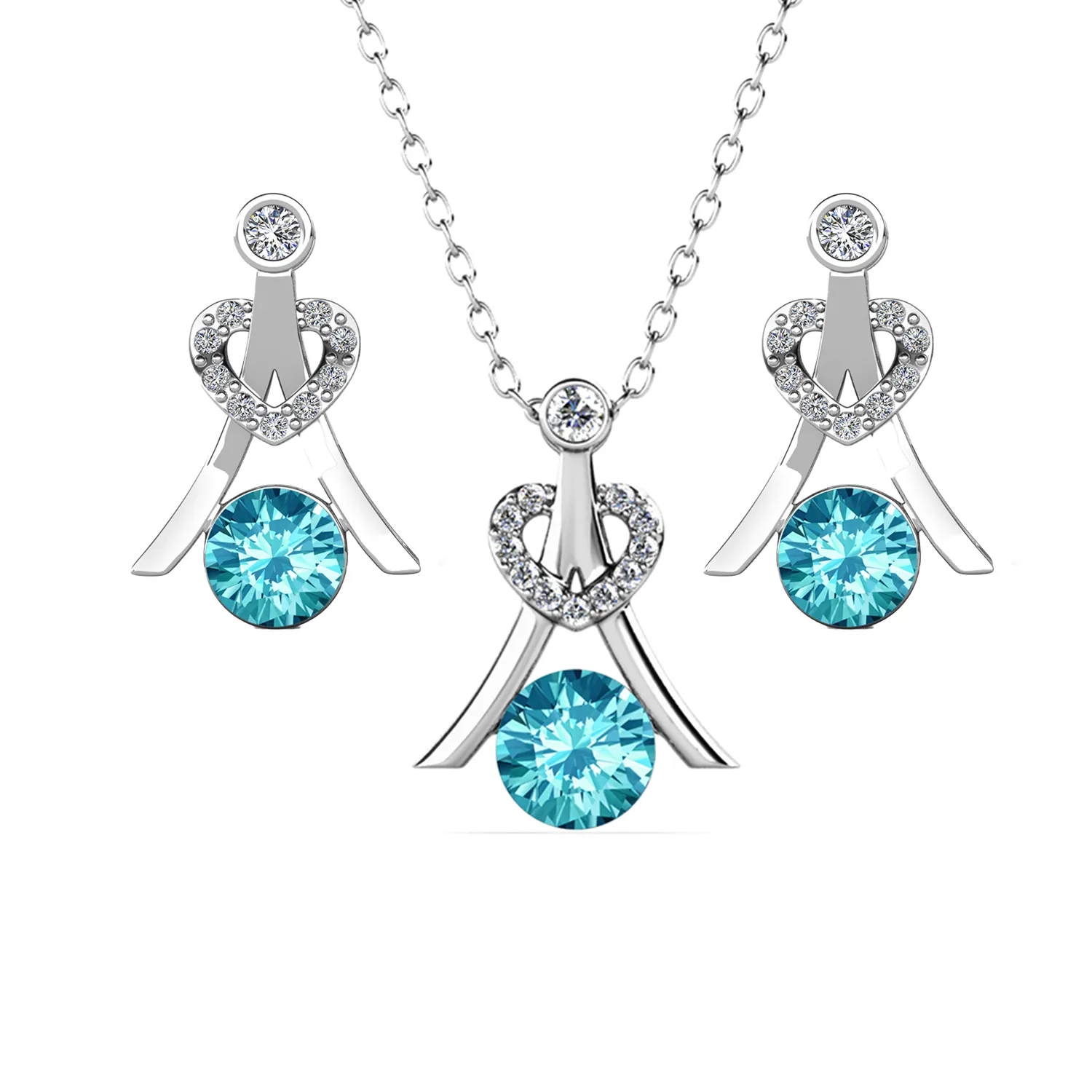 Serenity Birthstone 18k White Gold Plated Drop Earrings and Necklace Set with Swarovski Crystals