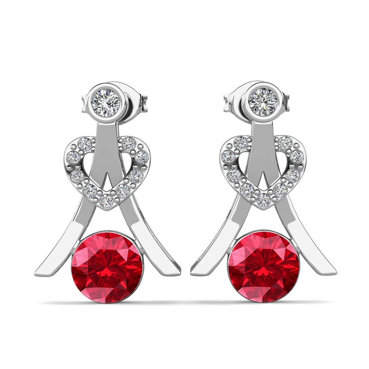 Serenity July Birthstone Ruby Earrings 18k White Gold Plated Silver Earrings with Round Cut Swarovski Crystals