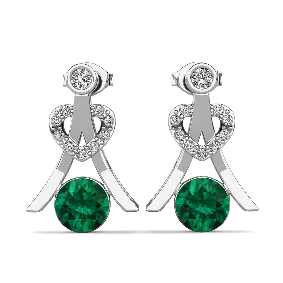 Serenity May Birthstone Emerald Earrings 18k White Gold Plated Silver Earrings with Round Cut Swarovski Crystals