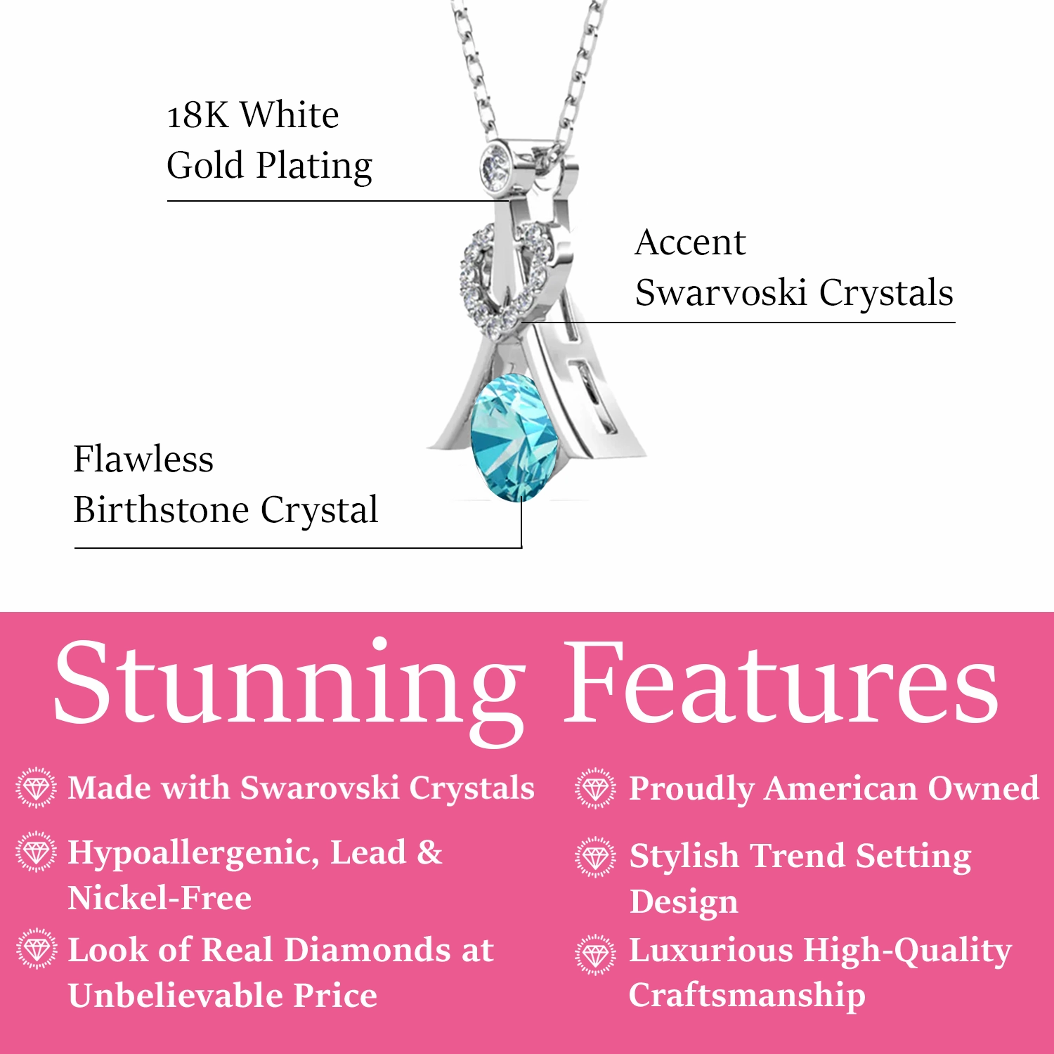 Serenity Birthstone 18k White Gold Plated Necklace with Round Cut Swarovski Crystals