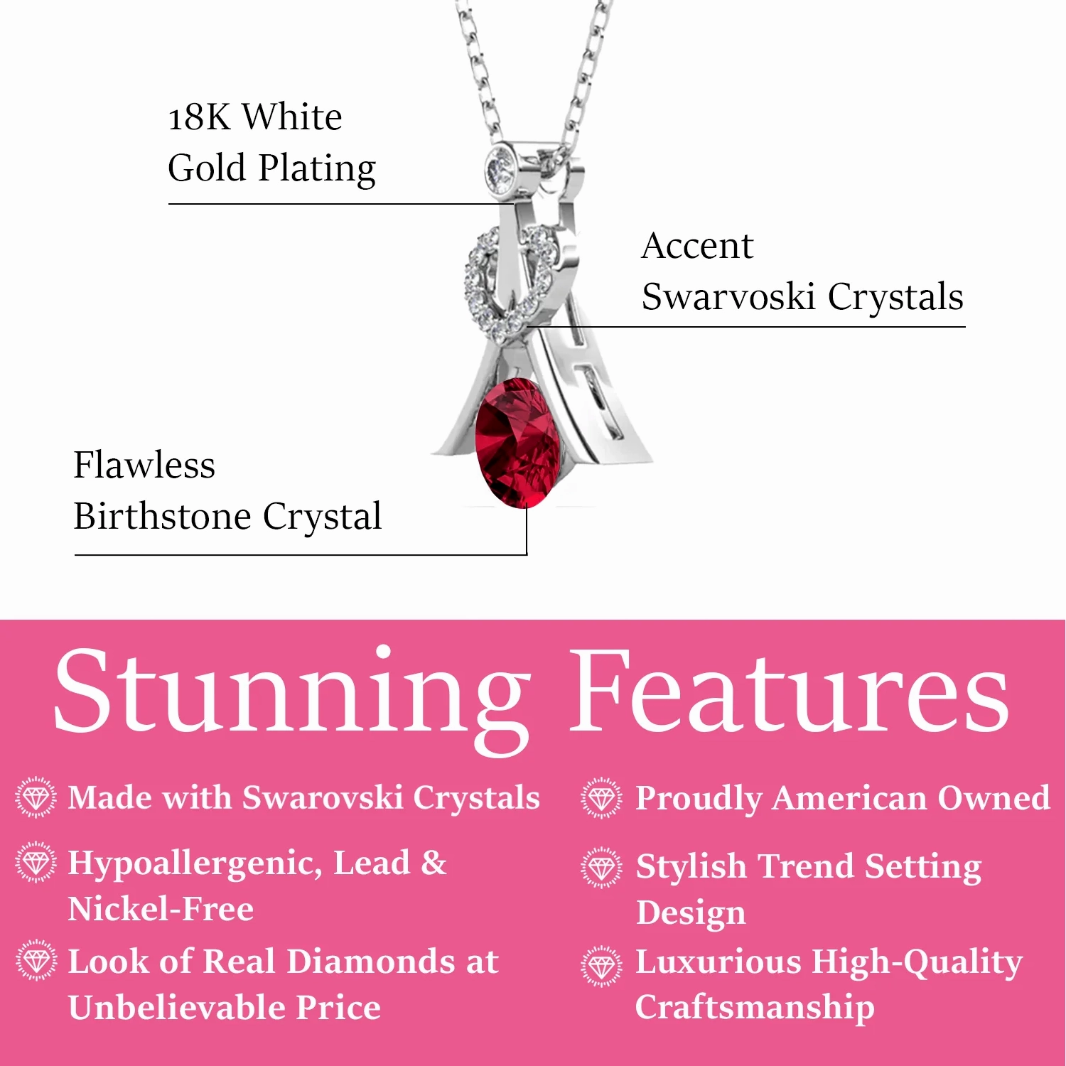 Serenity Birthstone 18k White Gold Plated Necklace with Round Cut Swarovski Crystals
