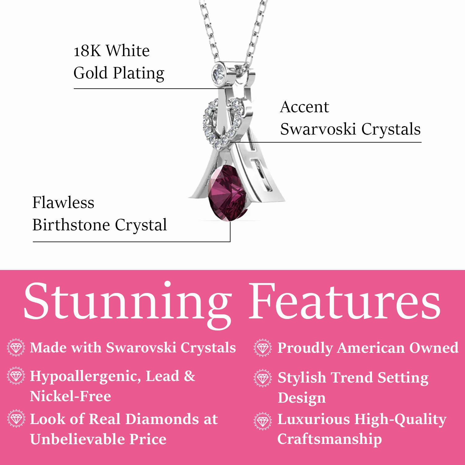 Serenity Birthstone 18k White Gold Plated Necklace with Round Cut Swarovski Crystals