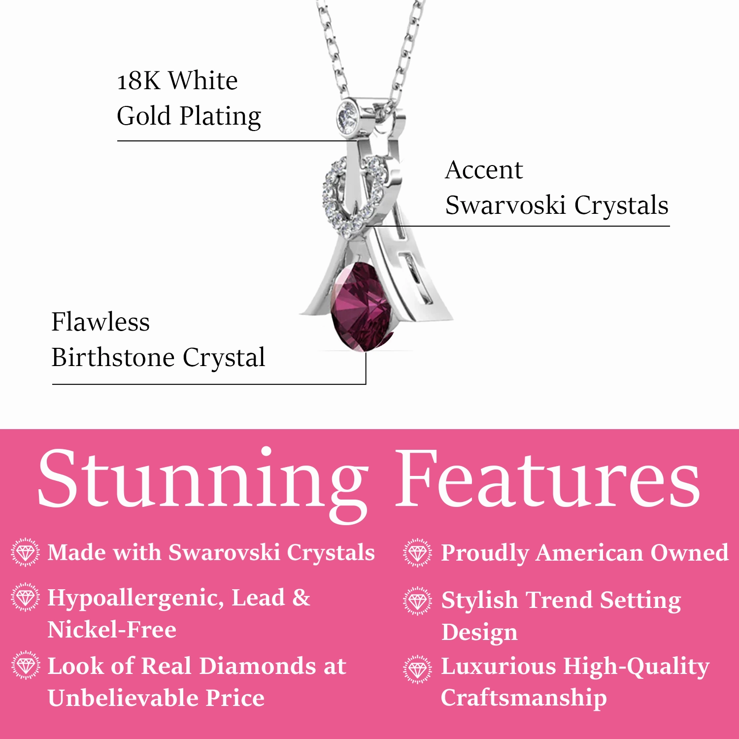 Serenity Birthstone 18k White Gold Plated Necklace with Round Cut Swarovski Crystals