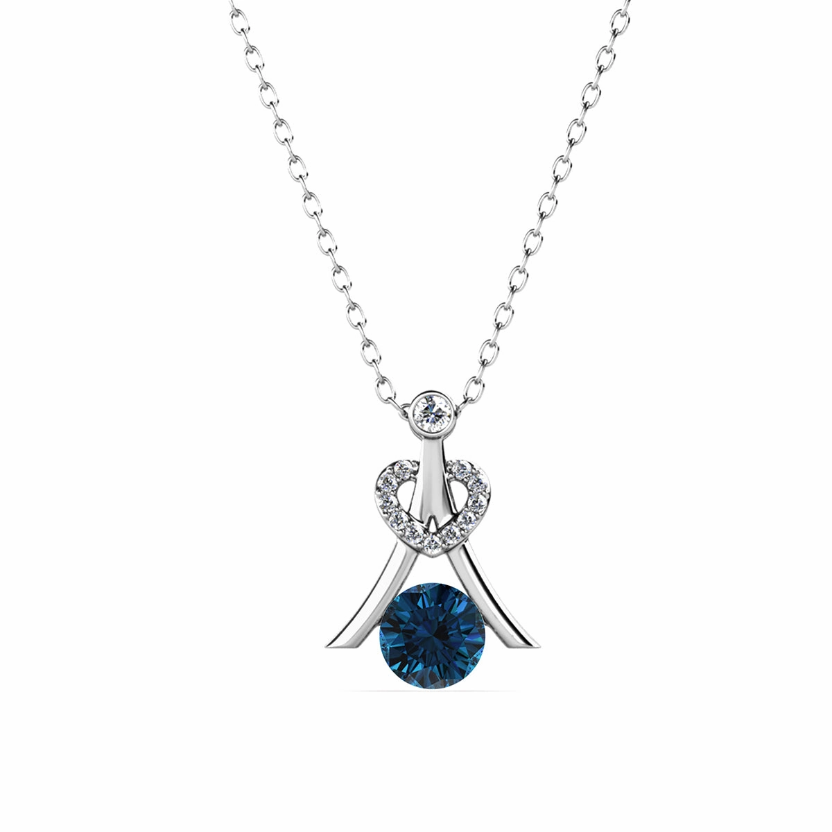 Serenity December Birthstone Blue Topaz Necklace 18k White Gold Plated Silver Necklace with Round Cut Swarovski Crystals