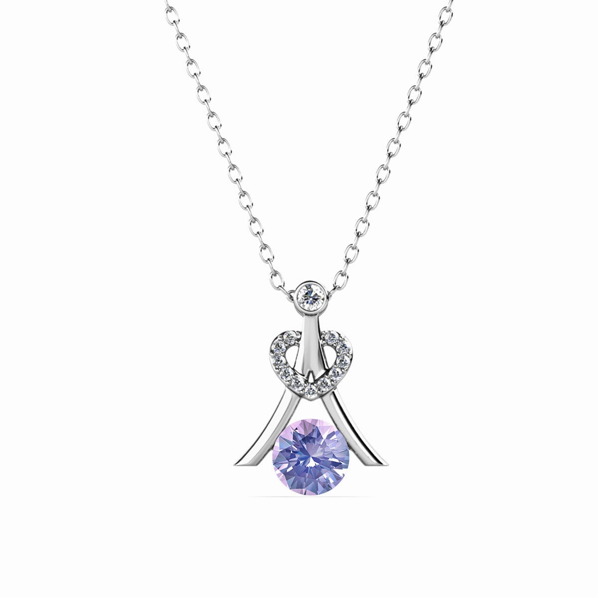 Serenity June Birthstone Alexandrite Necklace 18k White Gold Plated Silver Necklace with Round Cut Swarovski Crystals