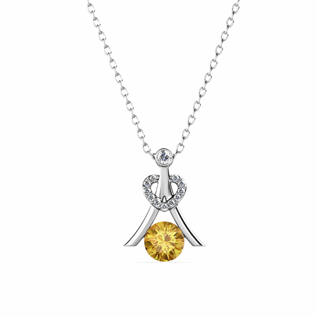 Serenity November Birthstone Citrine Necklace 18k White Gold Plated Silver Necklace with Round Cut Swarovski Crystals