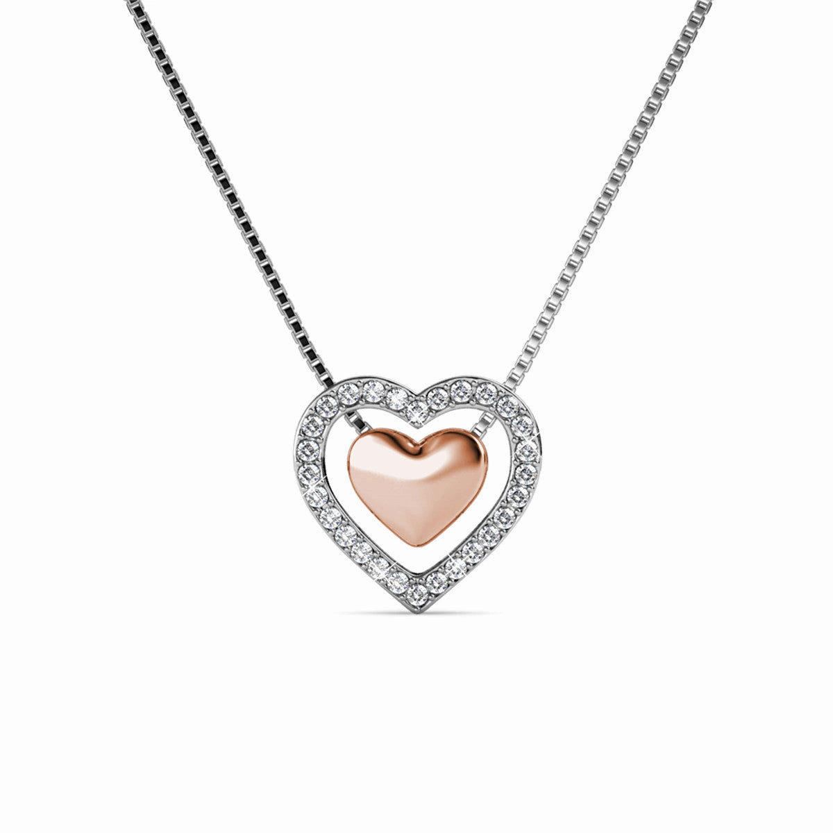 Susan 18k White Gold Plated Halo Heart Necklace with Swarovski Crystals