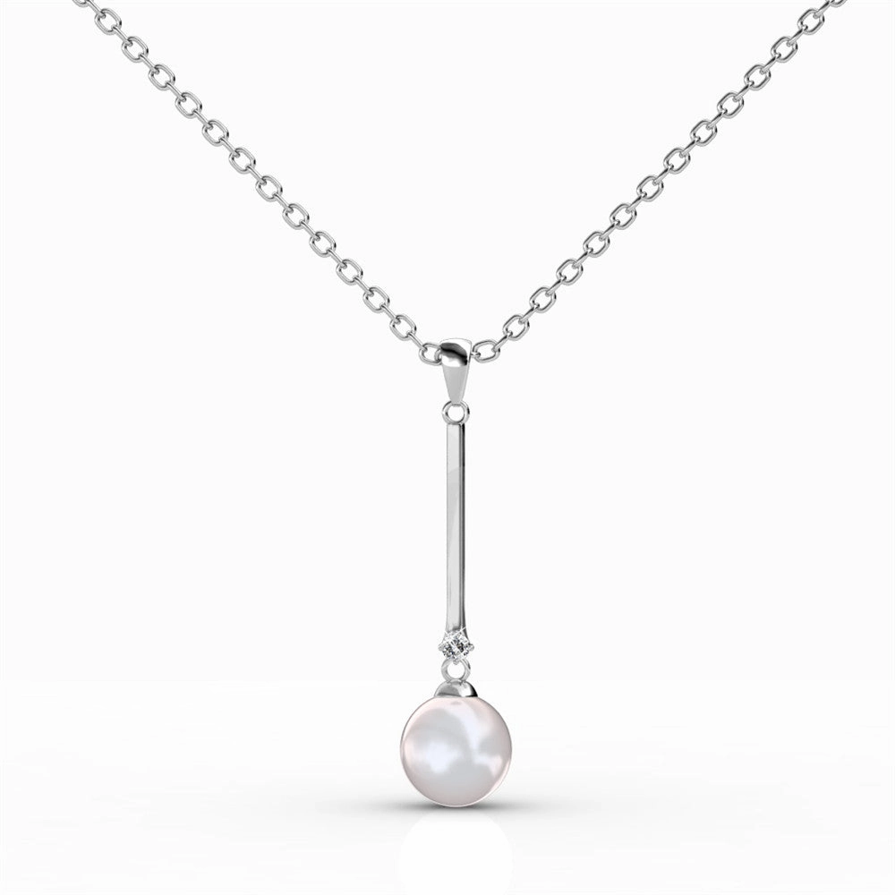 Tatum 18k White Gold Plated Dangle Pearl Pendant Necklace