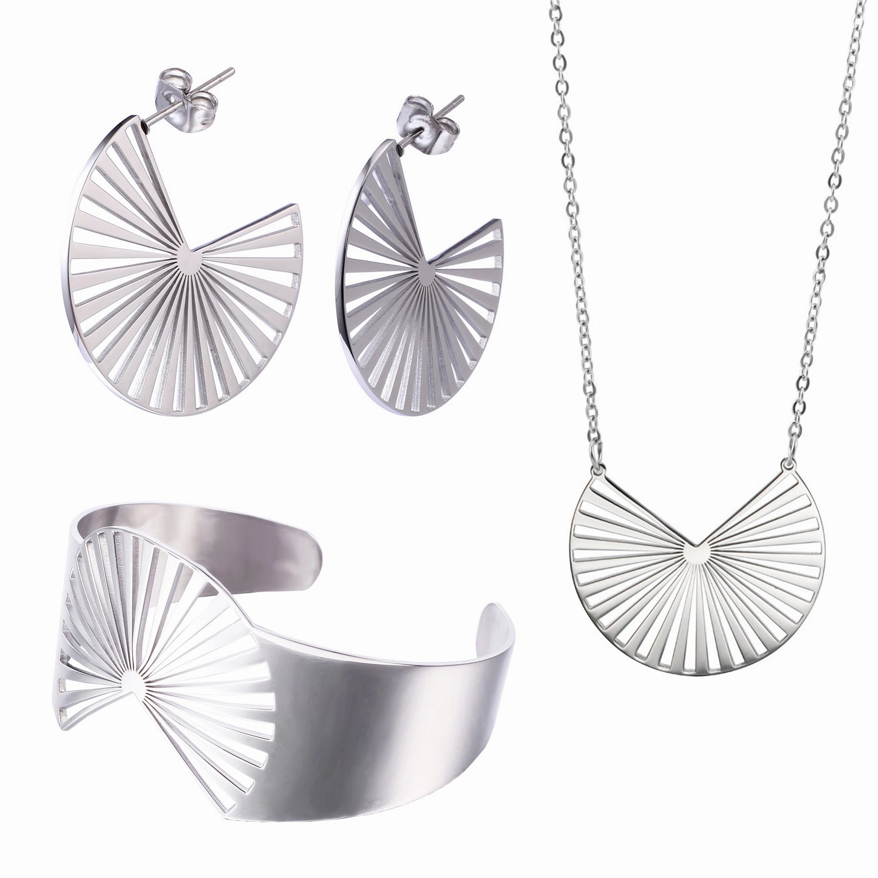 Taylor 18k White Gold Plated Stainless Steel Earrings Bracelet and Necklace Set  Final Sale