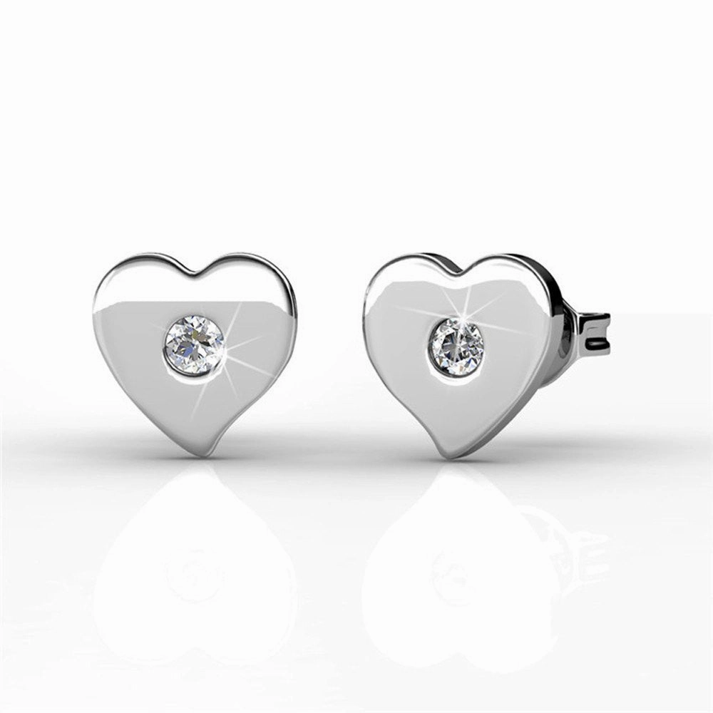 Vanessa 18k White Gold Plated Heart Stud Earrings with Swarovski Crystal