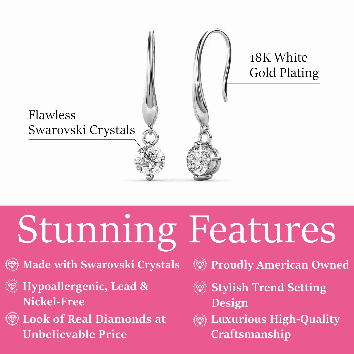 Veronica 18k White Gold Plated Drop Earrings with Swarovski Crystals