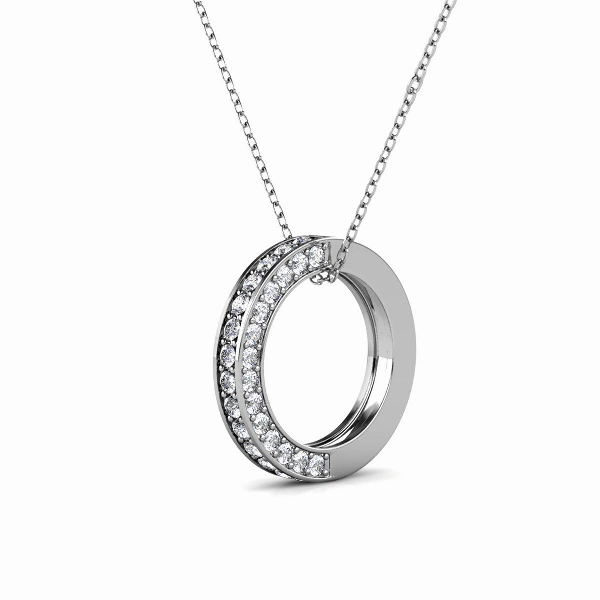 Viviana 18k White Gold Plated Hoop Pendant Necklace with Swarovski Crystals