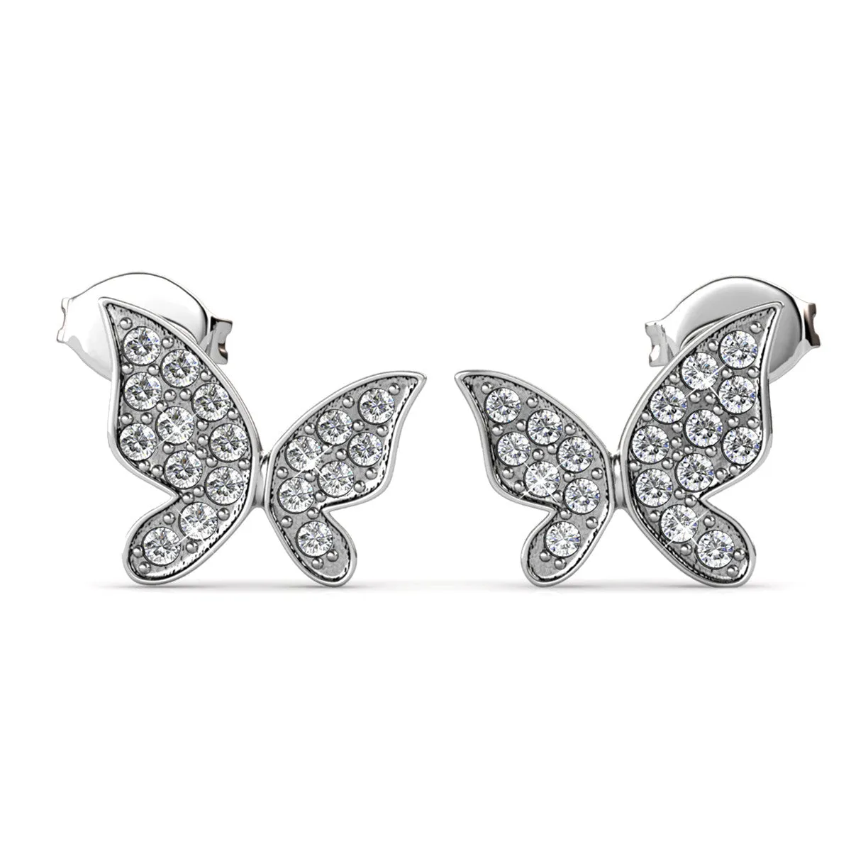 Yuenen 18k White Gold Plated Silver Butterfly Stud Earrings with Swarovski Crystals